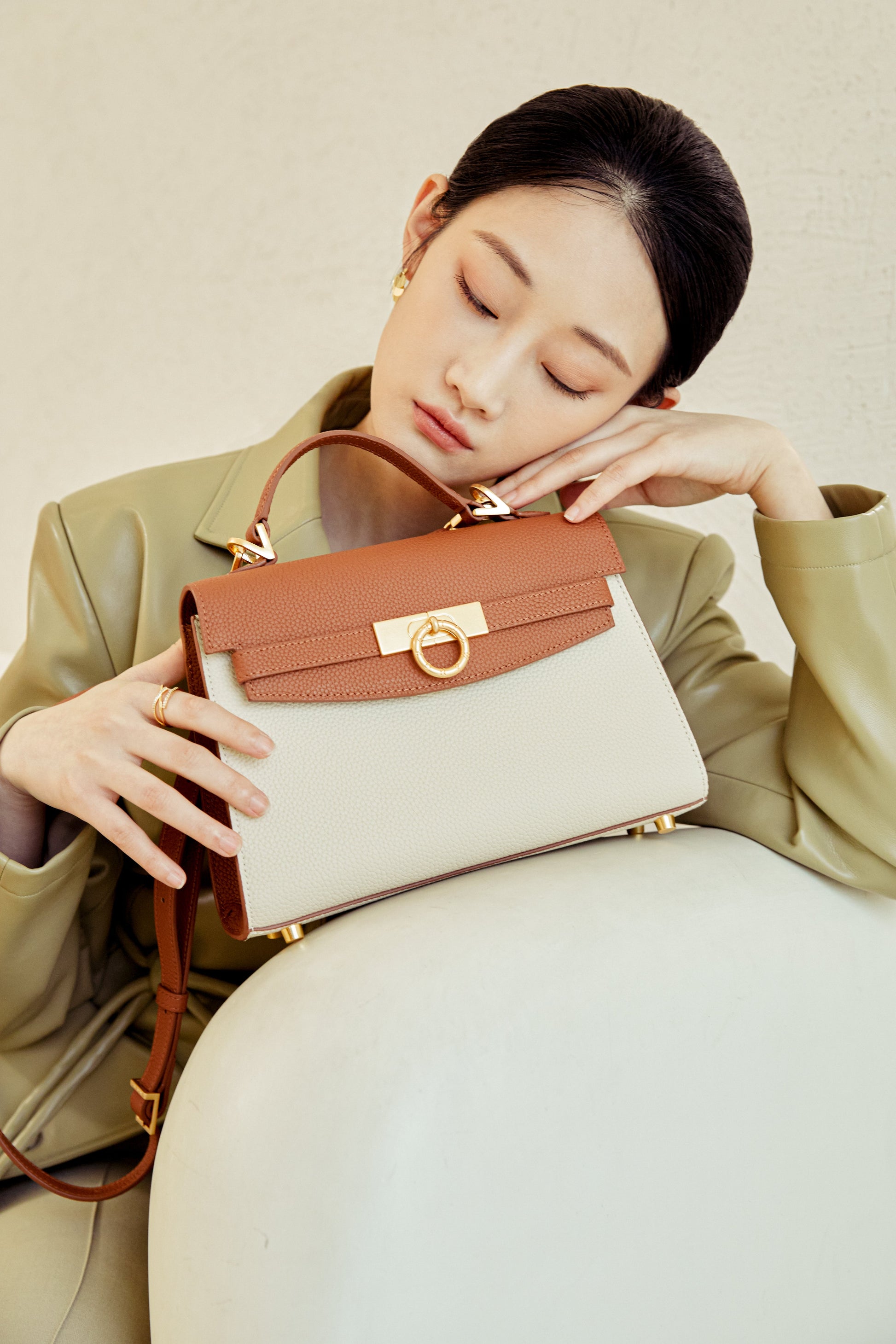 Unlocked Top Handle Bag in Cream Brown | Parisa Wang | Featured