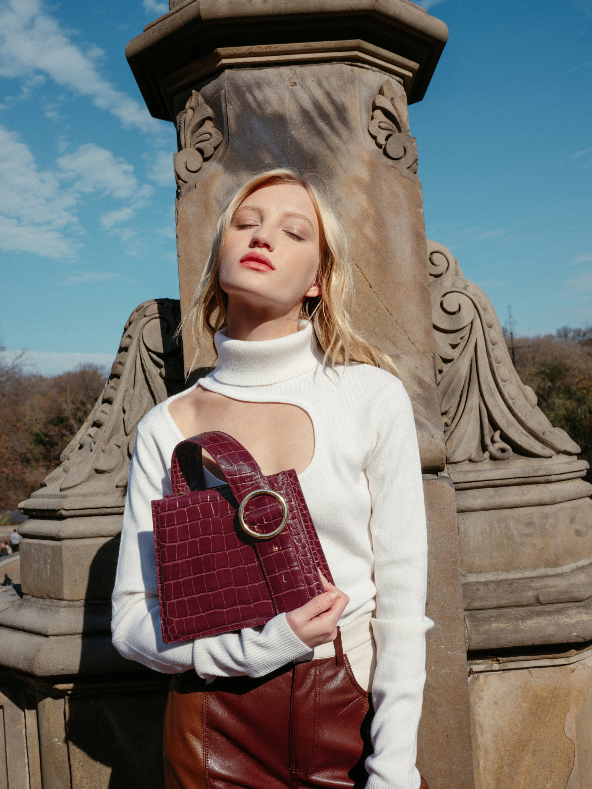 Enchanted Top Handle Bag in Burgundy | Parisa Wang | Featured