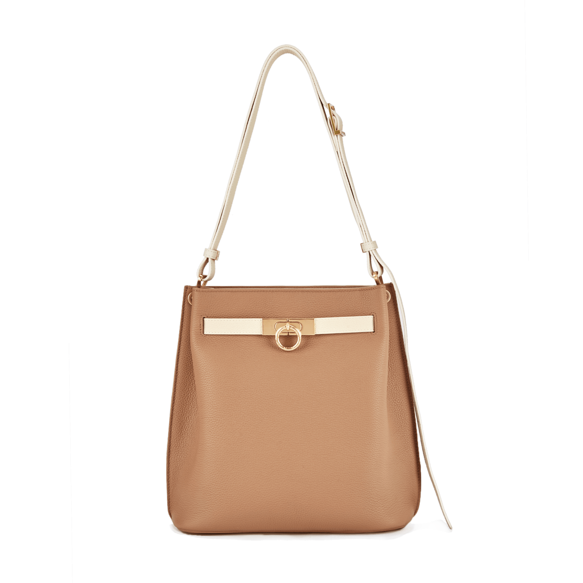 Elena Handbags Soft Leather Tote Bucket Bag Light Brown