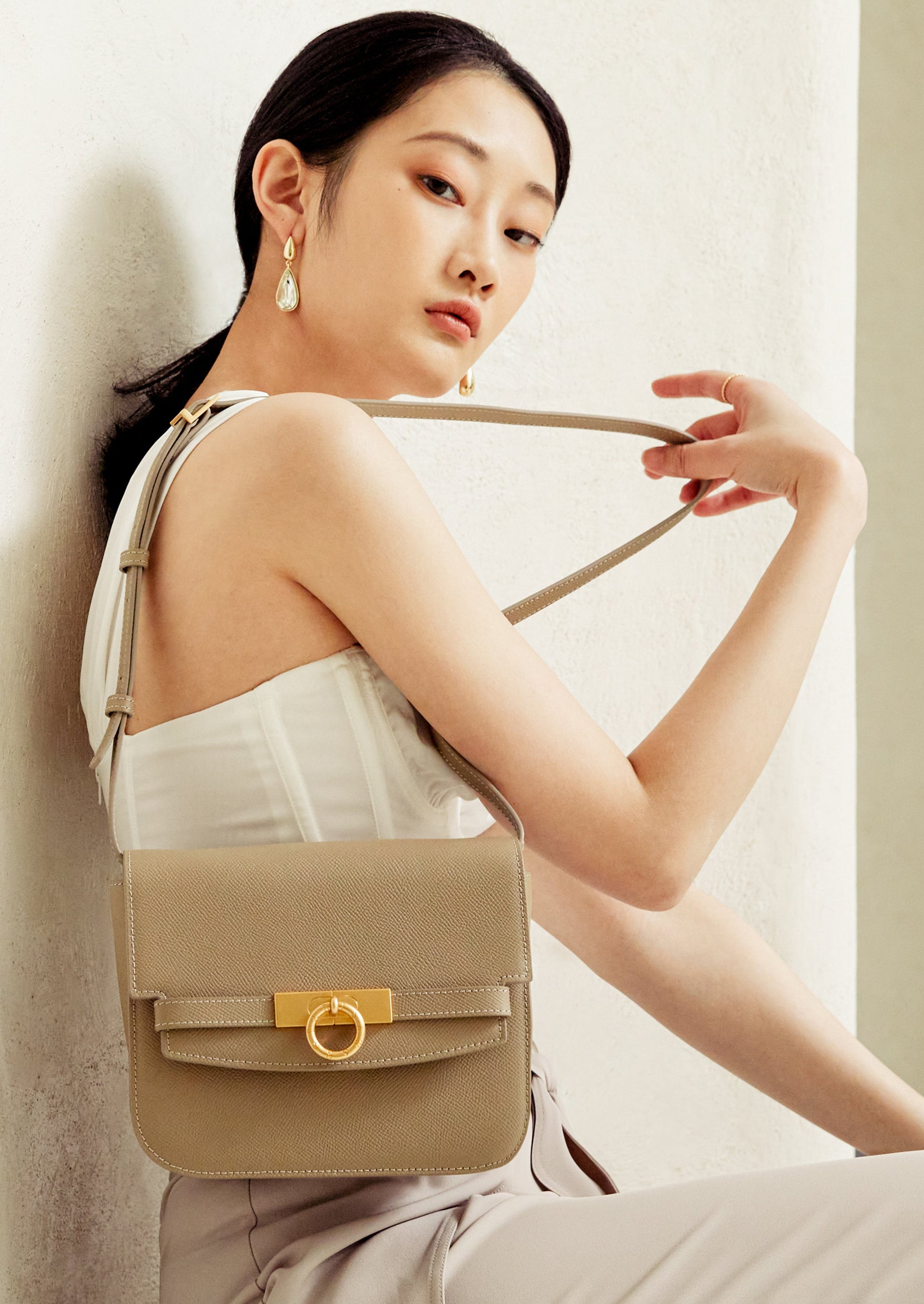 Unlocked Box Flap Bag in Taupe | Parisa Wang | Featured