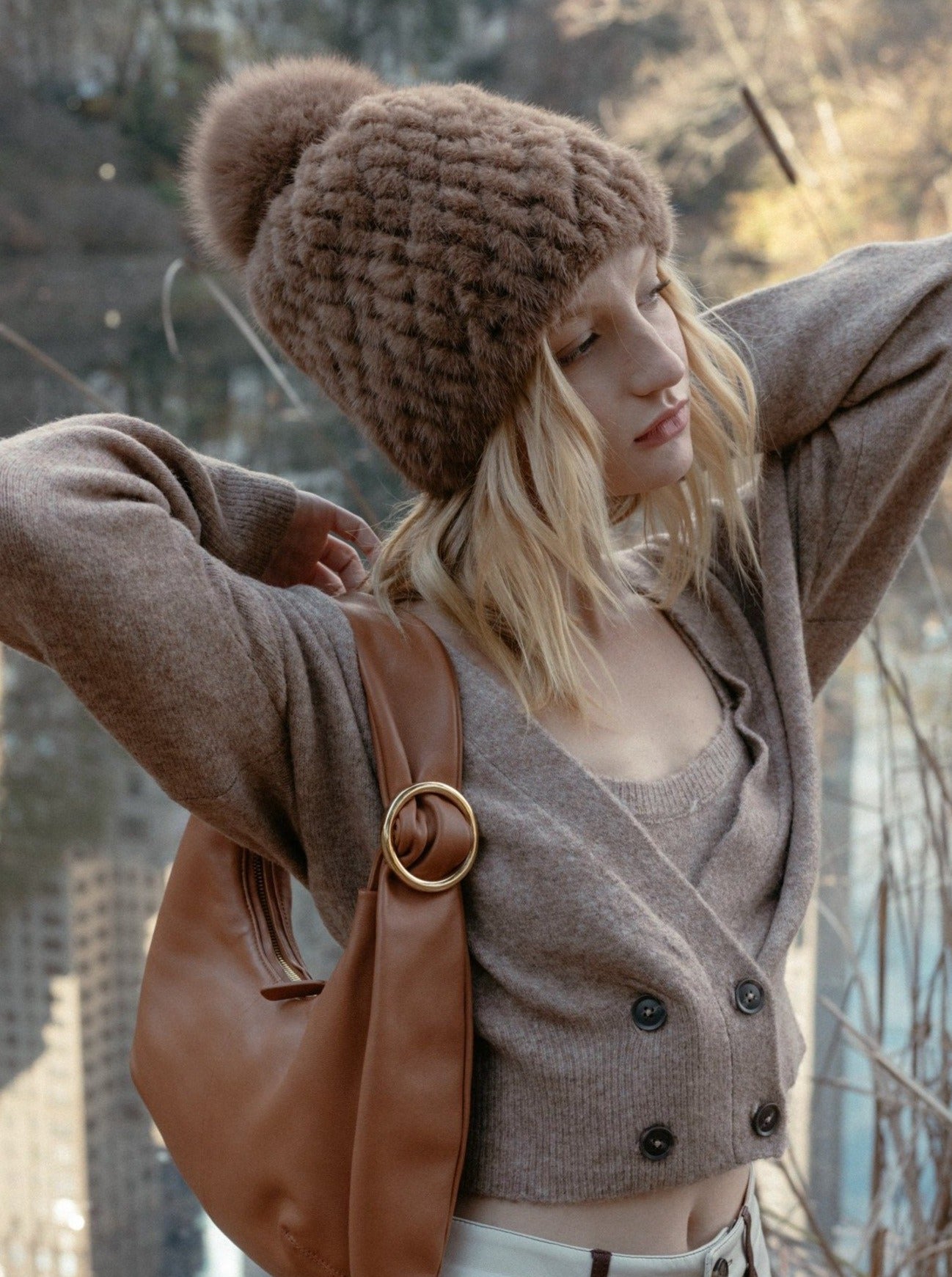 Knitted Mink Hat in Brown | Parisa Wang