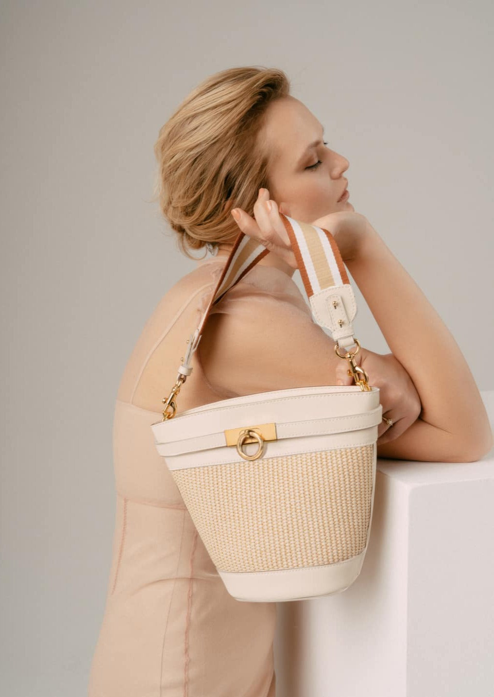 Unlocked Bucket Bag in Cream | Parisa Wang | Featured