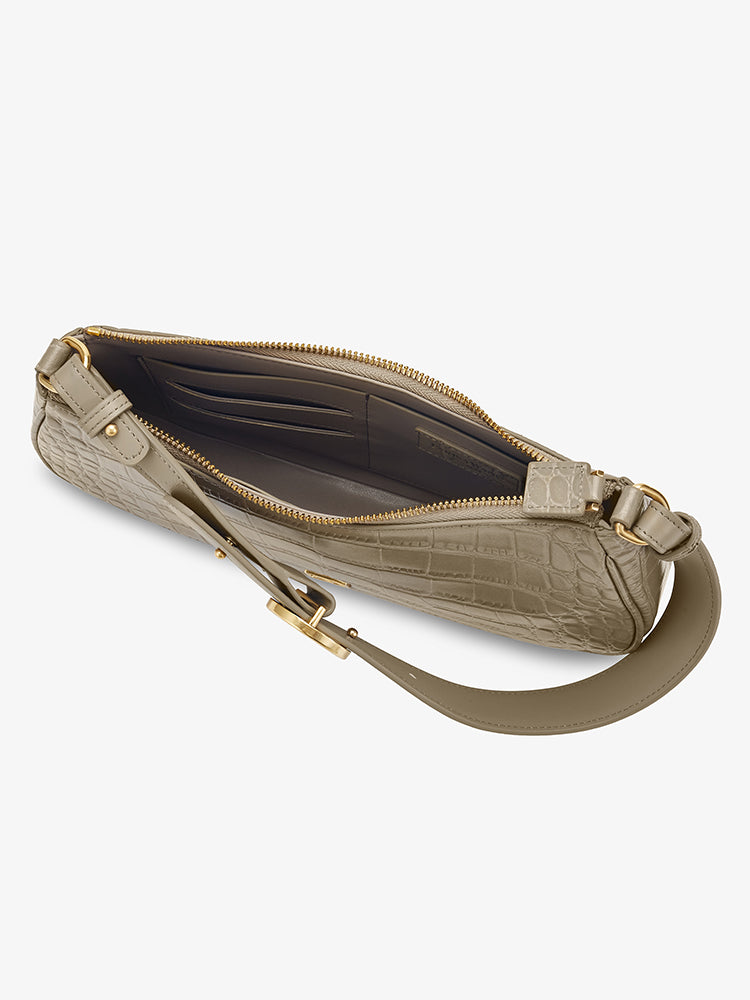 Beige croc-effect baguette bag