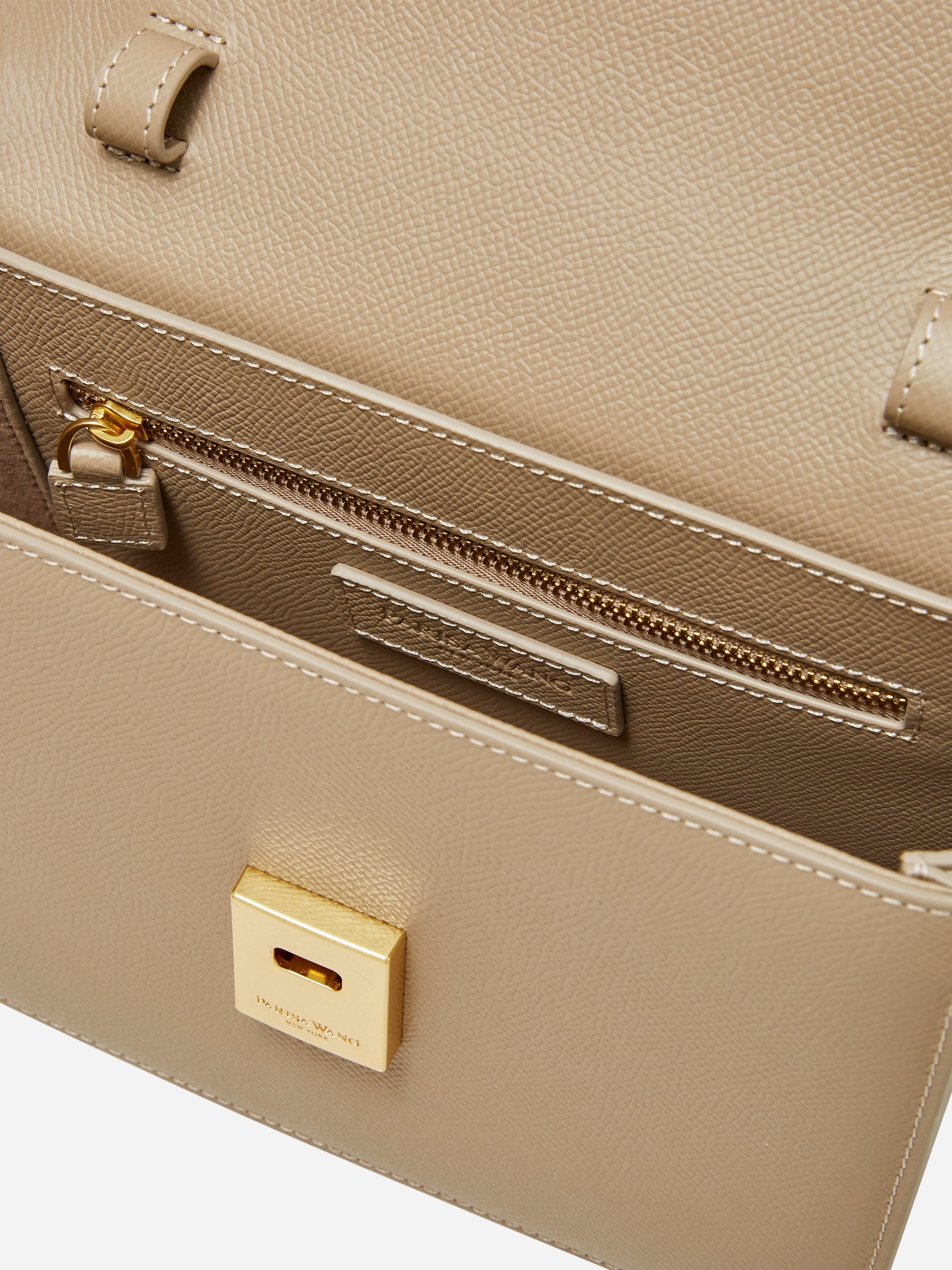 Unlocked Box Flap Bag in Taupe | Parisa Wang