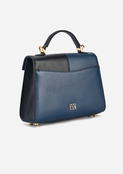 Unlocked Top Handle Bag in Navy Black | Parisa Wang