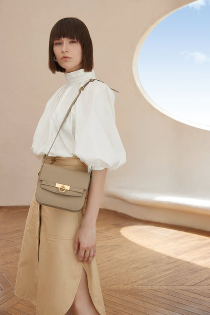 Unlocked Box Flap Bag in Taupe | Parisa Wang