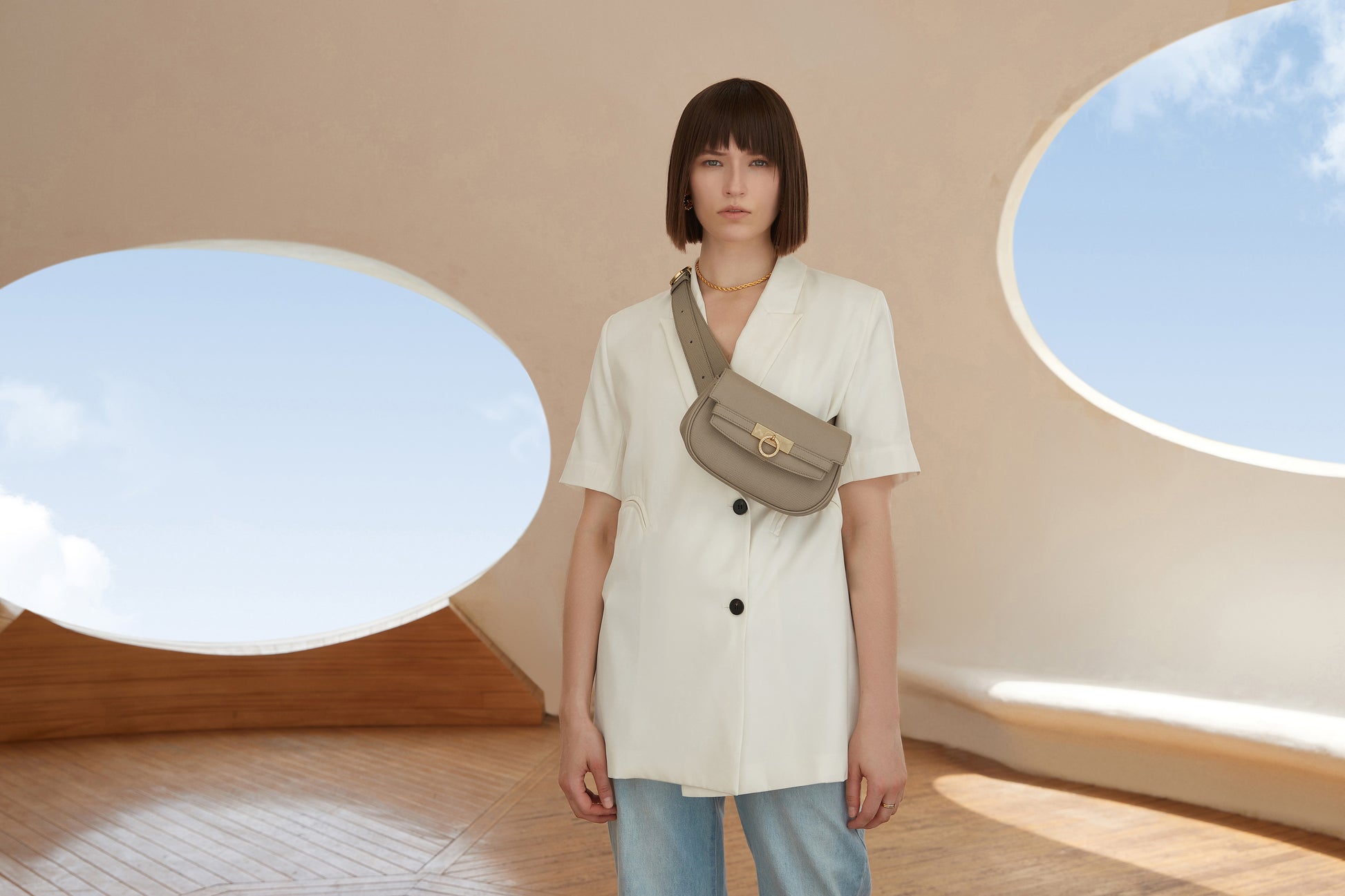 Unlocked Belt Bag in Taupe | Parisa Wang