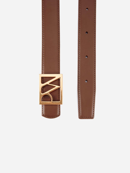PW Logo Leather Belt in Brown | Parisa Wang | Featured 
