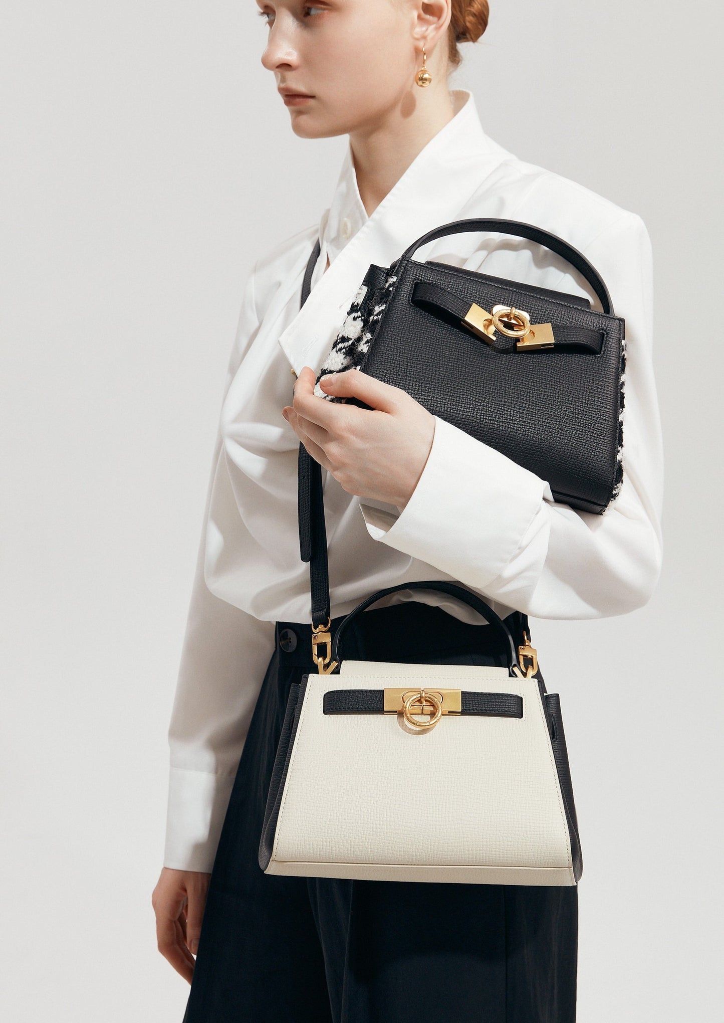 Madison Micro Top Handle Bag in Cream Black | Parisa Wang | Featured