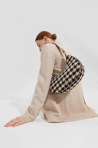 Charmed Medium Baguette Bag in Sand Houndstooth | Parisa Wang | Featured 