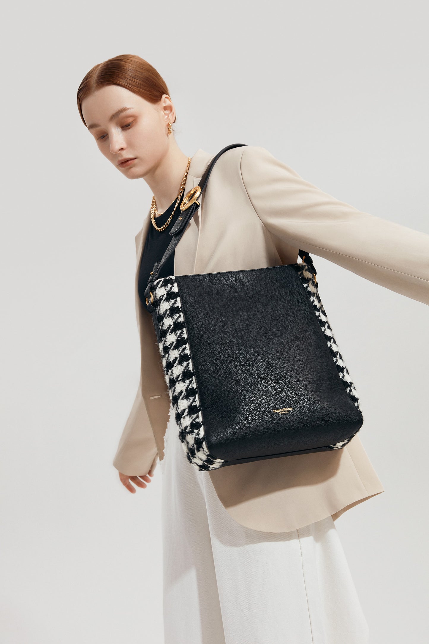 Allured Medium Tote Bag in Black Houndstooth | Parisa Wang | Featured