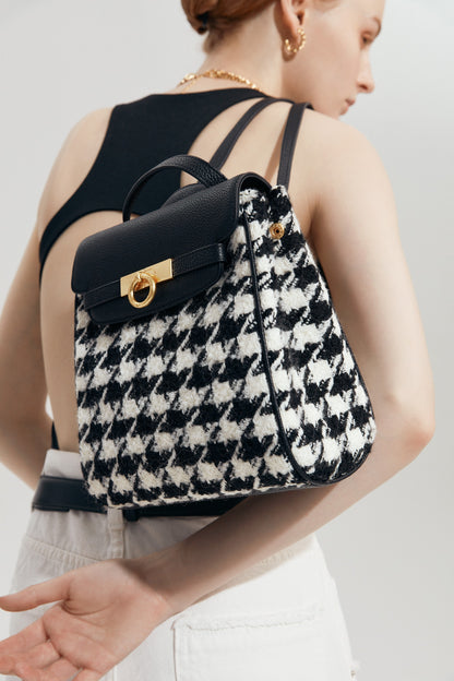 Unlocked Small Backpack in Black Houndstooth | Parisa Wang  | Featured