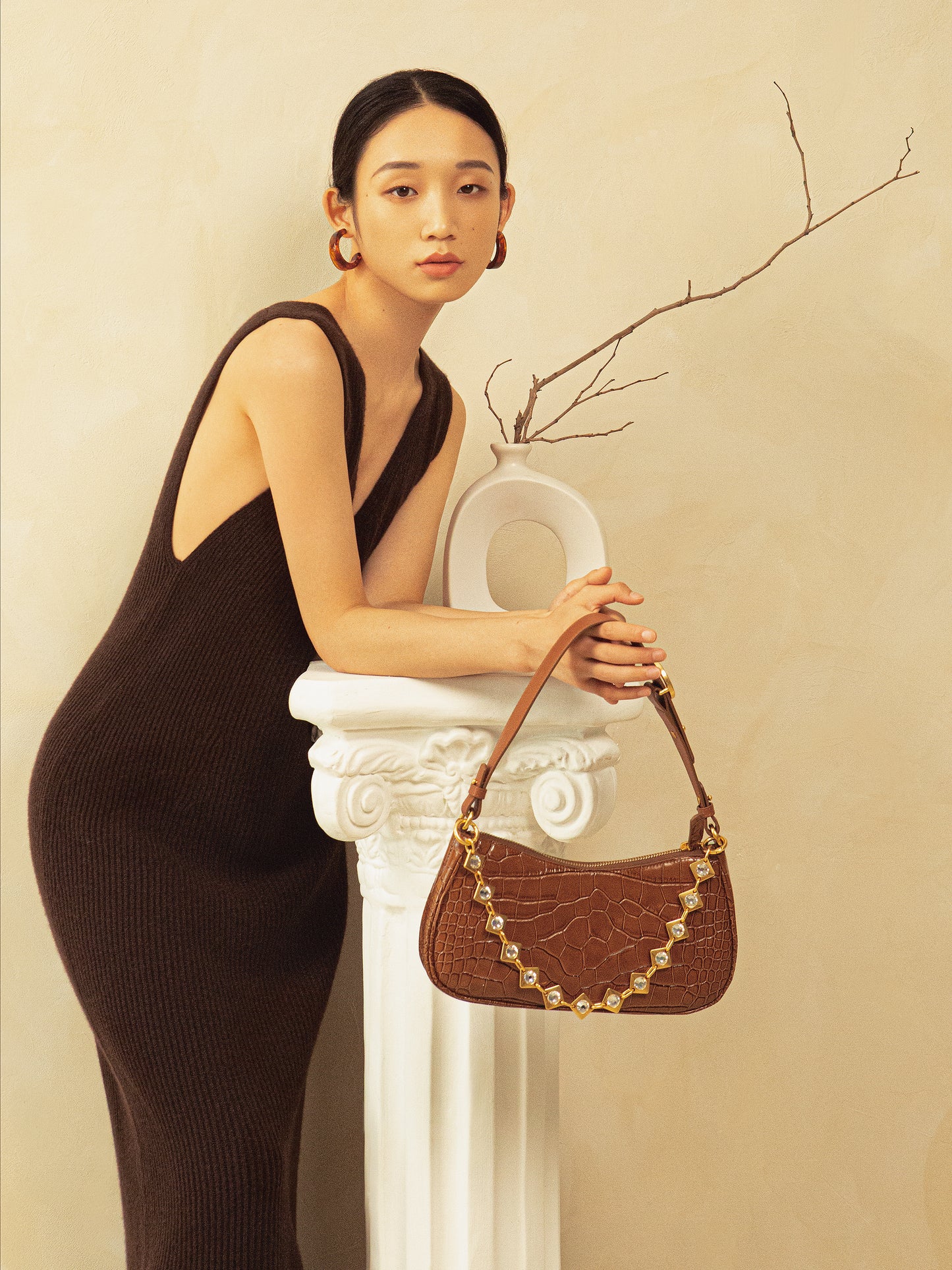 Charmed Baguette Bag in Chocolate | Parisa Wang