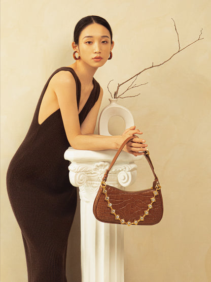 Charmed Baguette Bag in Chocolate | Parisa Wang